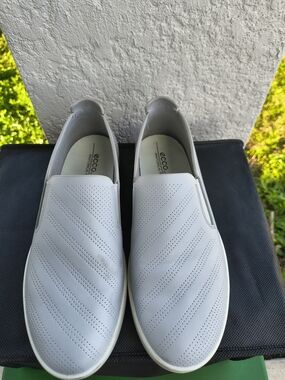 Ecco Men’s White Perforated Leather Slip-Ons